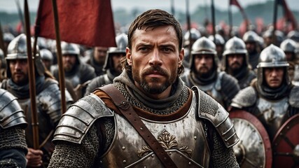 General knight leading his army in war. Portrait