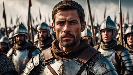 General knight leading his army in war. Portrait