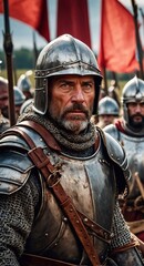 General knight leading his army in war. Portrait