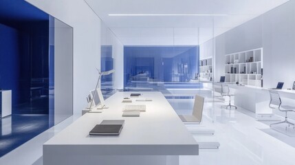 Modern Minimalist Office Design With Blue Accents