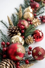 A beautiful Christmas garland decorated with colorful ornaments