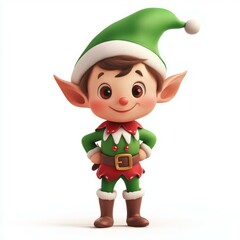3d a vector illustration of a cute and happy christmas elf in clipart style, isolated on a white background