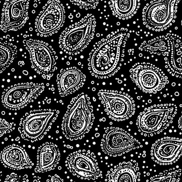 Black paisley patchwork with an abstract modern seamless pattern