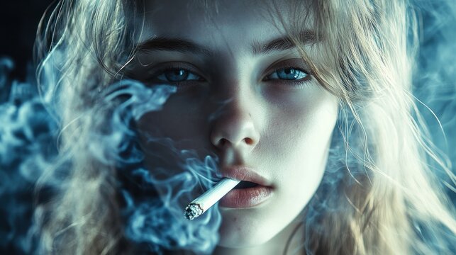 Young woman smoking cigarette