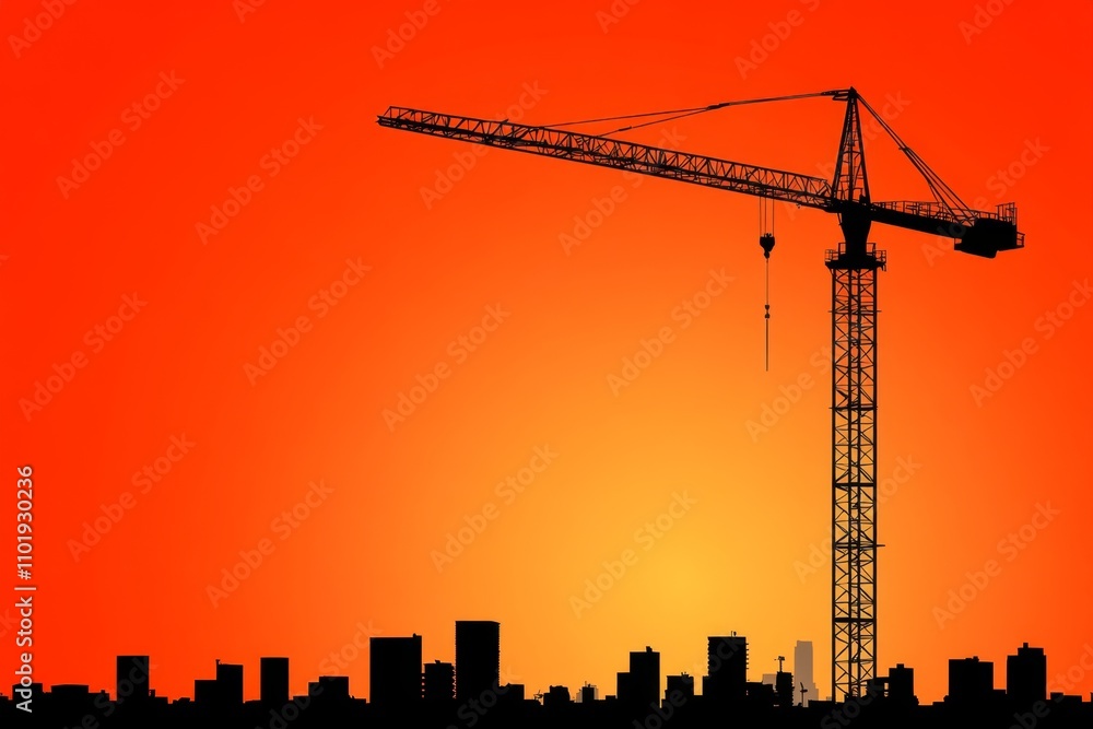 Poster a flat, abstract representation of a construction crane and a building silhouette in minimalist styl