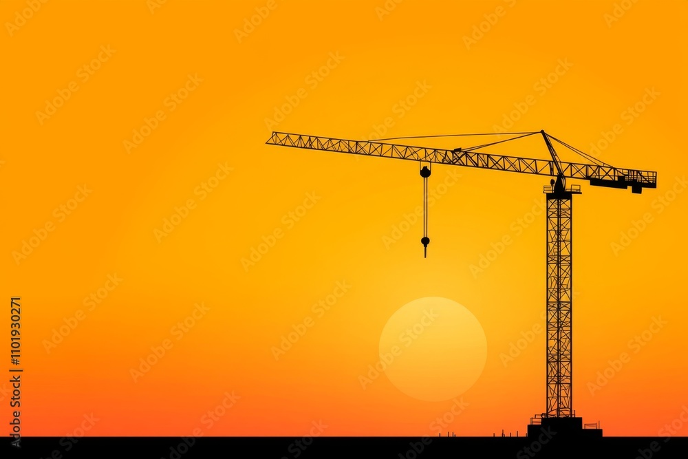 Poster a flat, abstract representation of a construction crane and a building silhouette in minimalist styl