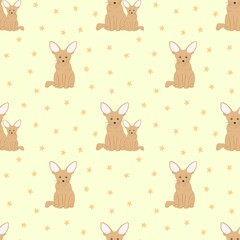 Seamless pattern for baby textile with funny fennec on light yellow background 