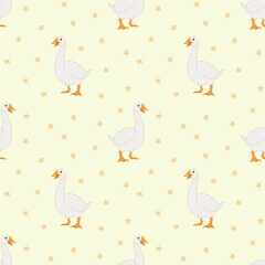 Baby pattern with funny goose on light yellow background for baby textile 