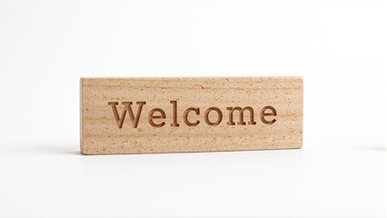 Wooden Welcome sign on white background natural texture