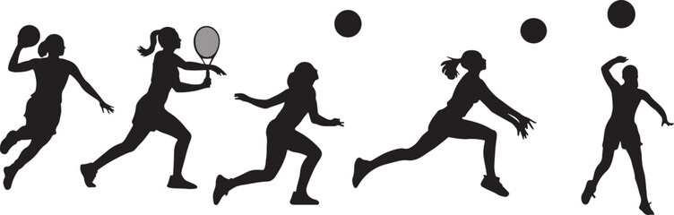 Set of sportswomen silhouette vector art