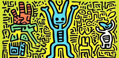 Abstract wavy Y2K shape in a seamless pattern illustration. A modern minimalist art print featuring psychedelic curvy shapes against a colorful pastel background. This design incorporates neon