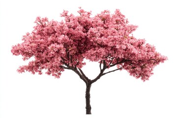 A beautiful tree with pink flowers against a white background