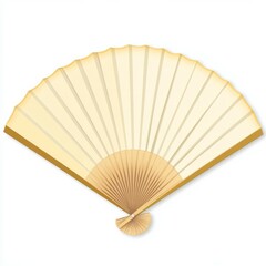 A simple flat design of an open fan-shaped Japanese paper in yellow and beige with a gold border on the edge, set against a white background