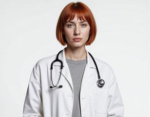 portrait of a female doctor on white background
