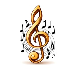 Fototapeta premium Cartoon musical notes with G-clef on a white background.