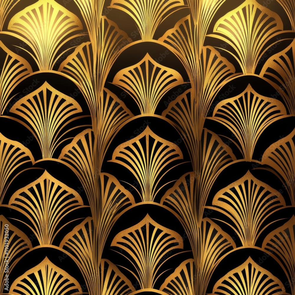 Poster this beautiful design showcases a repeating pattern of ornate golden feathers set against a rich bla