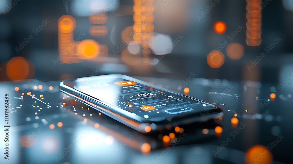 Poster futuristic digital wallet app interface technology mobile modern environment close-up view engaging 