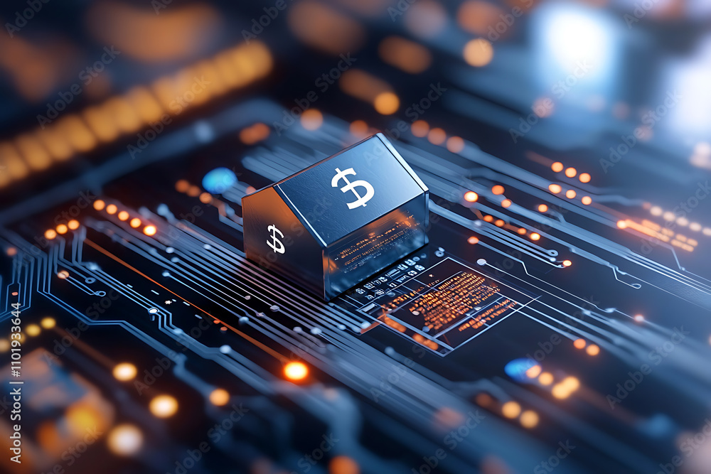 Poster digital currency hologram interface virtual banking technology futuristic environment close-up view 