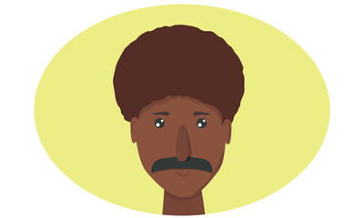  the head of an African American with a funny hairstyle on a yellow background