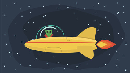 space flying ship with an alien on Board
