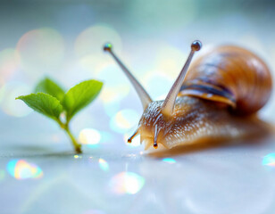 snail on a leaf on white background