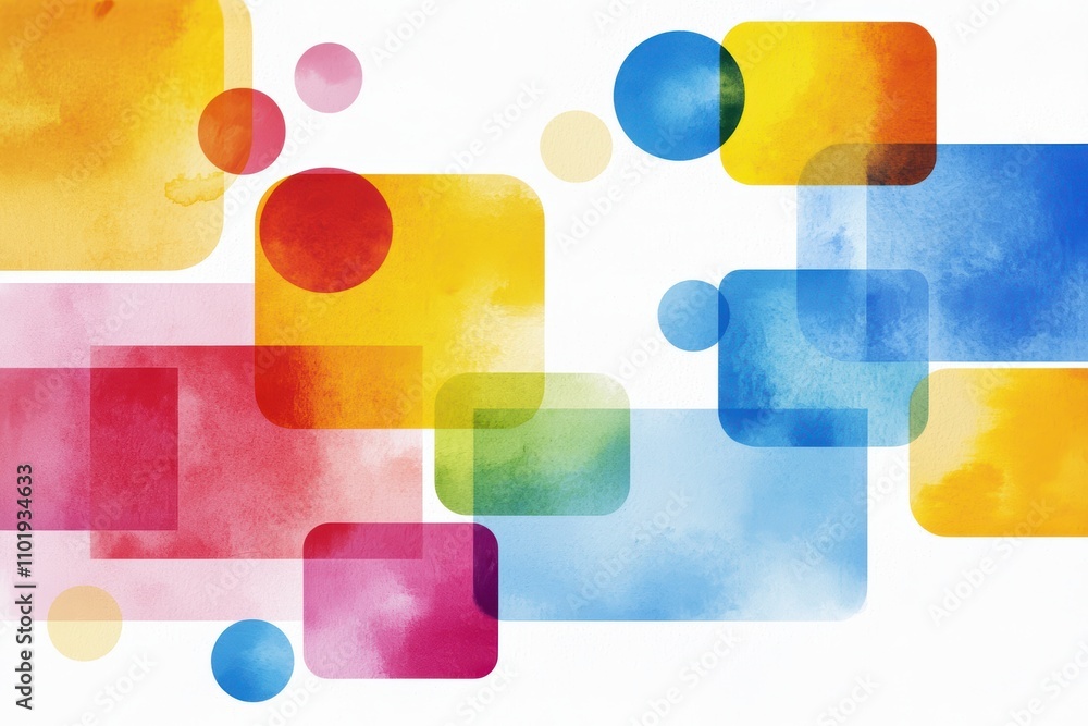 Aufkleber vibrant digital workflow icons on colorful paper texture background with artistic shapes