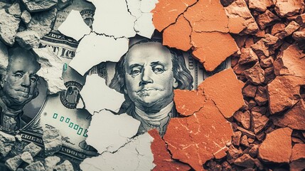 Collage of currencies and falling stock trends, showcasing economic risks on investments