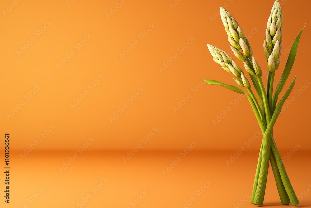 Poster a single asparagus spear forming an abstract shape, drawn in bold, clean lines on a soft gradient ba
