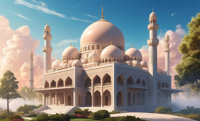 3d mosque design with colorful colors