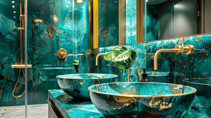 Elegant Bathroom with Turquoise and Gold Accents