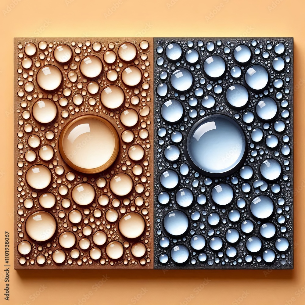 Sticker flat vs round drops comparison of flat droplets spread on a surf