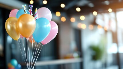 A vibrant collection of colorful balloons sets a cheerful and lively scene, perfect for festive occasions or events, showcasing happiness and unity.