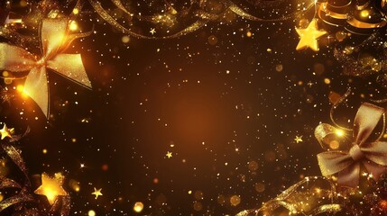 Obraz premium Golden Christmas Frame with Pine Cones and Glowing Stars