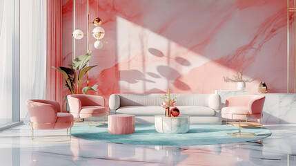 Modern Living Room with Pink and White Decor