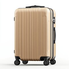 Fototapeta premium Stylish Beige Hard Shell Luggage with Smooth Rolling Wheels