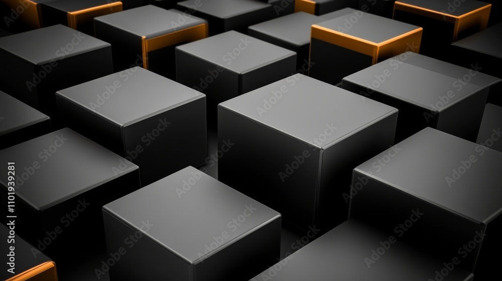 Poster a black background featuring a wall of multidimensional cubes, a backdrop of black cubes for a busin