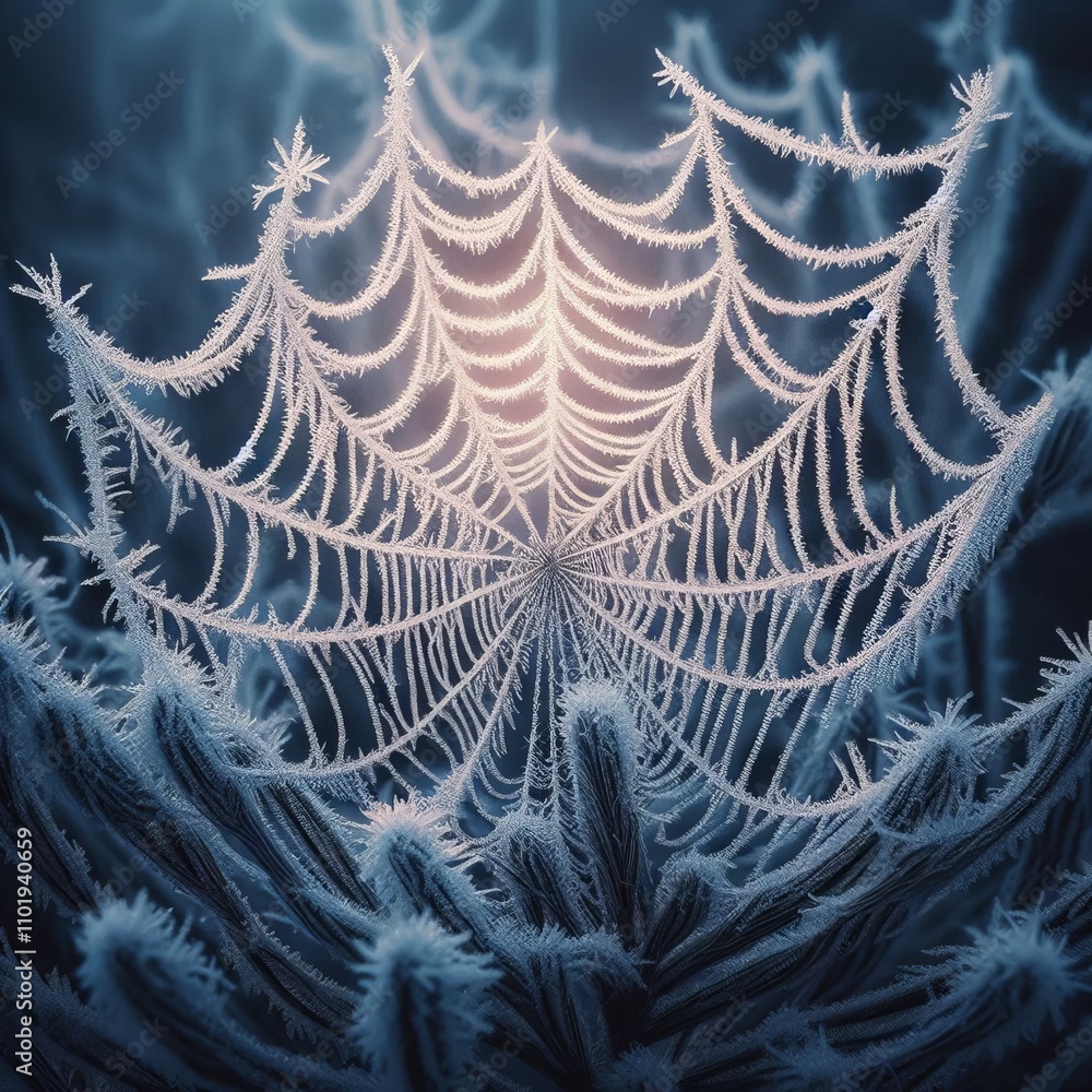 Wall mural frosted filament a delicate icy cobweb with a subtle shimmering