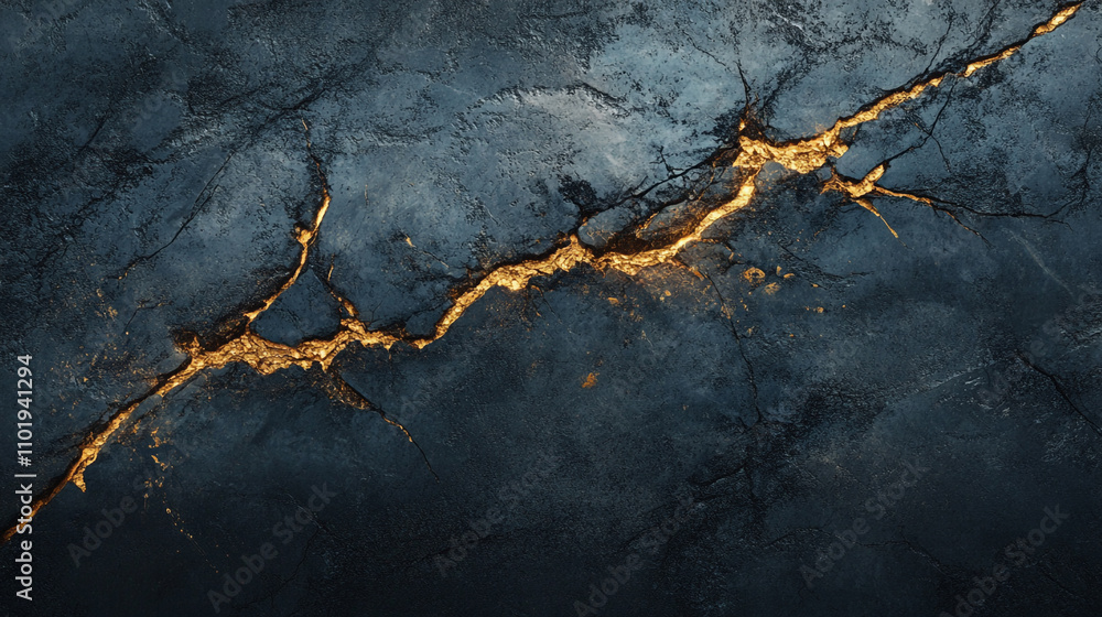 Poster dark textured surface with glowing cracks in stone highlighting natural patterns