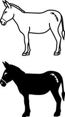 Obraz premium Donkey Icons. Black and White Vector Illustration. Mammal. Agriculture, Farming. For Coloring Book Design. Domestic Animals Concept