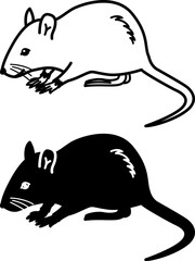 Mouse Icons. Black and White Vector Illustration. Rodent, Mammal. Rat, Gerbil. For Coloring Book Design. Domestic Animals Concept
