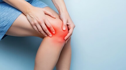 Fototapeta premium Woman holding her painful knee, healthcare concept
