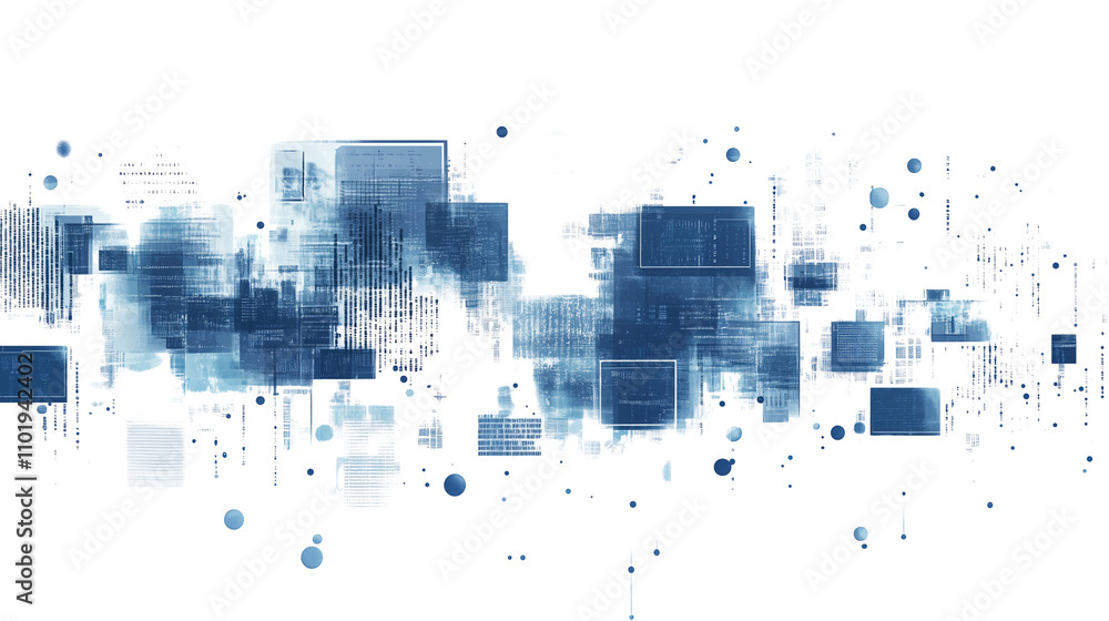 Wall mural blue data digital technology abstract art isolated on transparent background