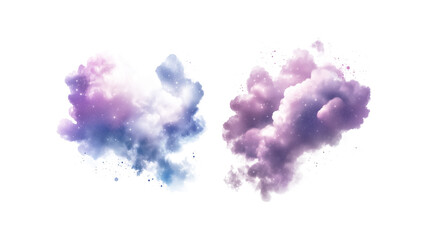 Fototapeta premium Set of abstract cosmic purple blue pink clouds isolated on transparent background