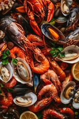 Fresh seafood platter with clams, served with lemon wedges