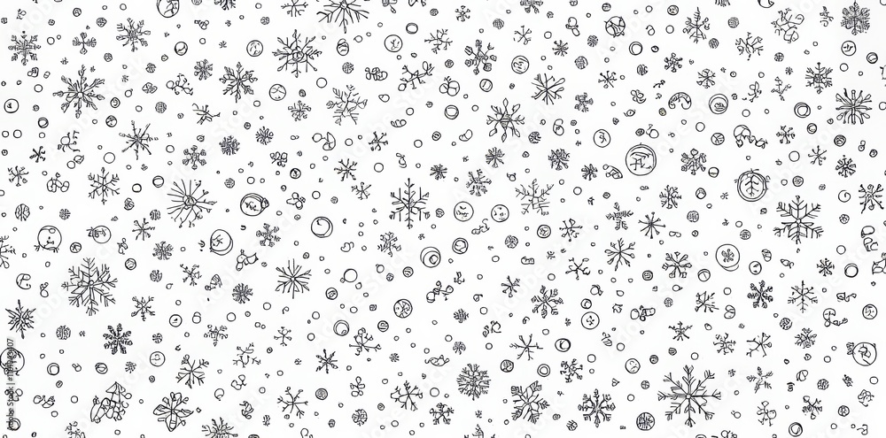 Poster a seamless christmas pattern featuring snowflakes and stars set against a white background..a contin