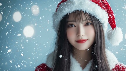 サンタクロースのコスプレをした日本人の美少女