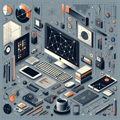 Geometric Minimalism Office tools and network connections reduce