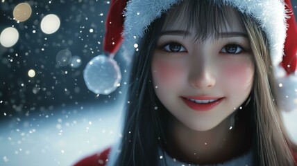 サンタクロースのコスプレをした日本人の美少女