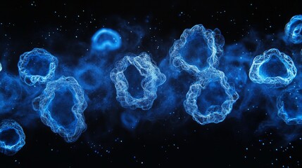 Obraz premium Dust spores blue bright contractions from left into the picture, black background