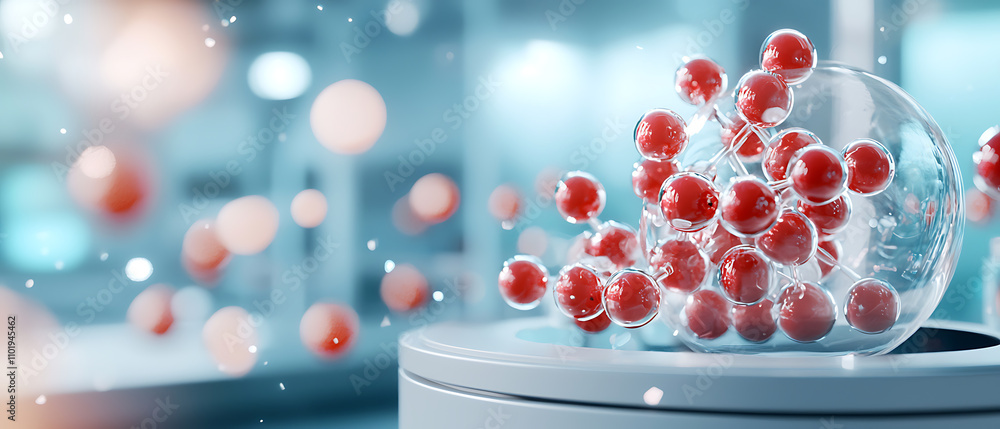 Poster holographic molecular research presentation laboratory science visual high-tech environment close-up